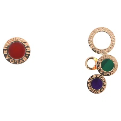 Pre-owned Bulgari Vintage  Bvlgari Bvlgari Multi Gemstone Asymmetrical Earrings In Rose Gol In Red