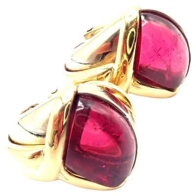 Pre-owned Bulgari Vintage  Bvlgari Pink Tourmaline Yellow & White Gold Earrings