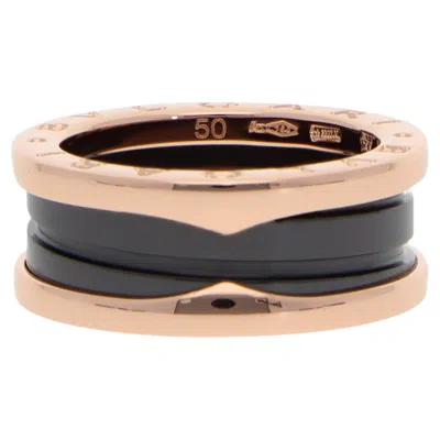 Pre-owned Bulgari Vintage  B.zero1 Black Ceramic Two-band Ring In Rose Gold, Size 50 In Red