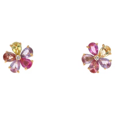Pre-owned Bulgari Vintage  Flower Fancy Sapphire And Diamond Earrings In Yellow Gold