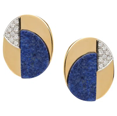 Pre-owned Bulgari Vintage  Lapis And Diamond Oval Earrings In Multiple