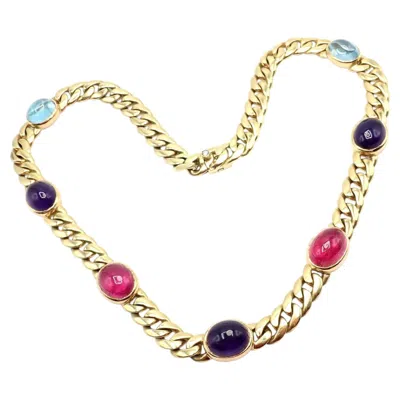 Pre-owned Bulgari Vintage  Pink Tourmaline Amethyst Blue Topaz Yellow Gold Link Necklace