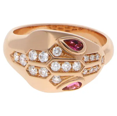 Pre-owned Bulgari Vintage  Serpenti Rubelite And Diamond Ring In Rose Gold In Red