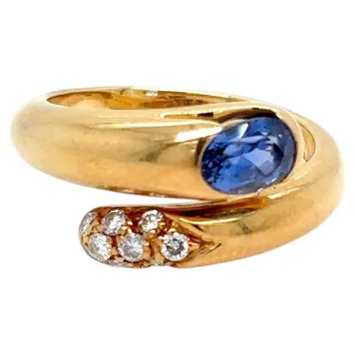 Pre-owned Bulgari Vintage  Serpenti Sapphire And Diamond 18k Yellow Gold Bypass Ring