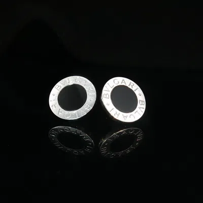 Pre-owned Bulgari Vintage Bvlgari 18k White Gold Black Onyx Stud Earrings Italy 12.9mm 6g