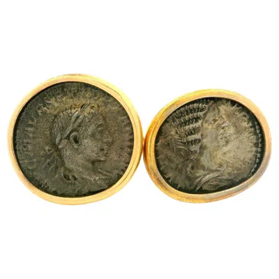 Pre-owned Bulgari Vintage Bvlgari 18k Yellow Gold Silver Ancient Roman Empire Coin Cufflinks