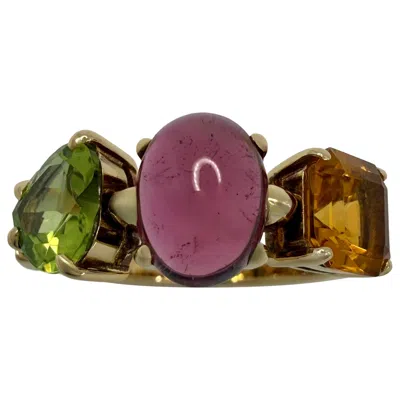 Pre-owned Bulgari Vintage Bvlgari Allegra Tourmaline Peridot And Citrine 18k Yellow Gold Ring