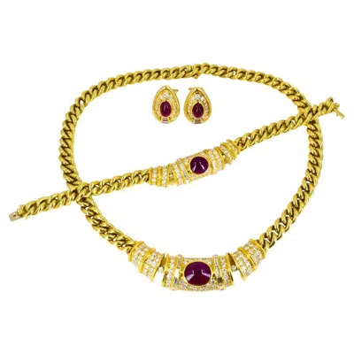 Pre-owned Bulgari Vintage Bvlgari  Ruby Diamond Jewelry Set 18k Gold Estate Jewelry In Multi