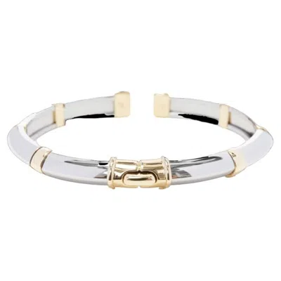 Pre-owned Bulgari Vintage Bvlgari Jewellery 18k White Yellow Gold Hinged Bangle Cuff Bracelet