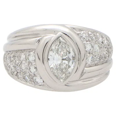 Pre-owned Bulgari Vintage Bvlgari Marquise Diamond Bombe Cocktail Ring Set In Platinum In Multi