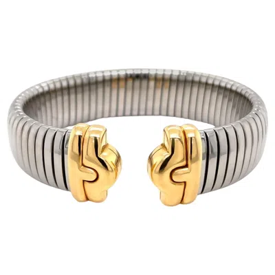 Pre-owned Bulgari Vintage Bvlgari Parentesi Tubogas Bangle Bracelet Cuff 18k Yellow Gold & Steel