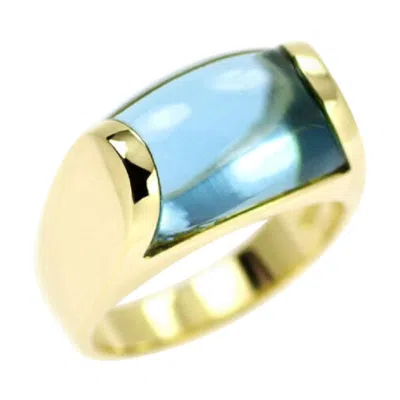 Pre-owned Bulgari Vintage Bvlgari Tronchetto 18k Yellow Gold Blue Topaz Dome Ring Us5