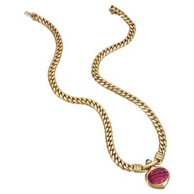Pre-owned Bulgari Vintage Large Pink Tourmaline And Sapphire 18k Gold Curb-link Necklace