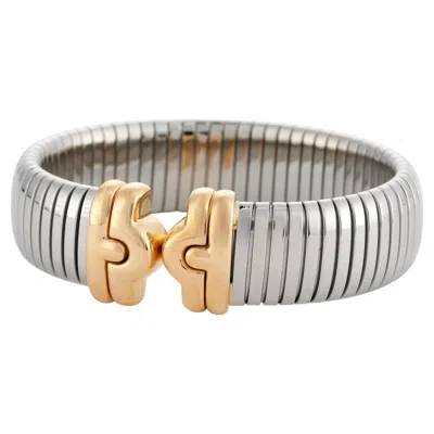 Pre-owned Bulgari Vintage Parentesi Tubogas Vintage Cuff Bracelet, 18k Gold & Steel, 1980s In Multiple