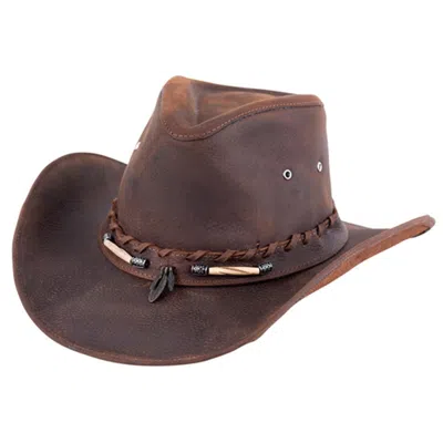 Bullhide Hats Unisex Briscoe Leather Hat With Ivory & Feather Beads In Chocolate In Gold