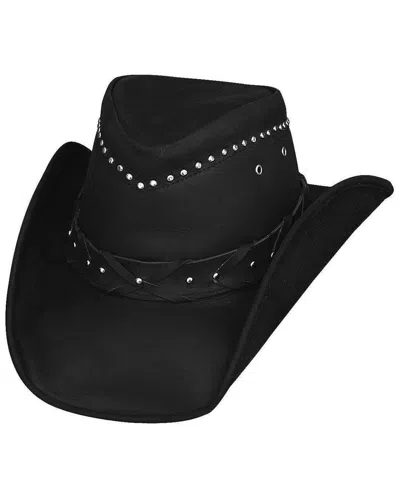 Bullhide Hats Unisex Studded Dust Leather Hat With Feather Trim In Black