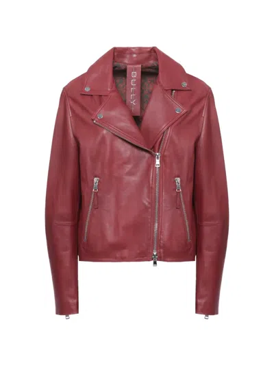 Bully Biker Leather Jacket In Burgundy