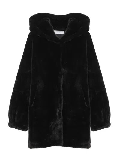 Bully Black Hooded Faux Fur Coat