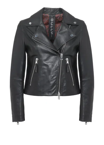 Bully Black Leather Cropped Asymmetrical Leather Jacket In Grey