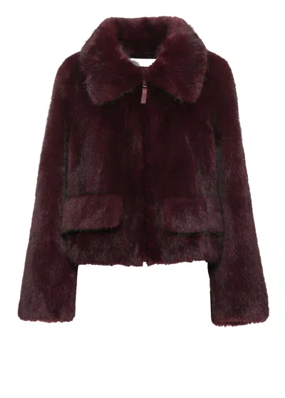 Bully Bordeaux Faux Fur Jacket In Burgundy