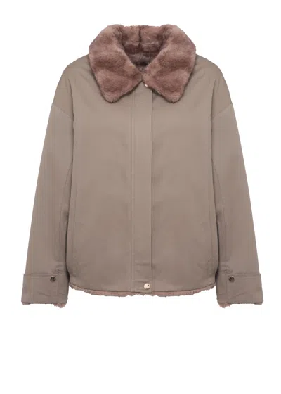 Bully Brown Cotton Faux Fur Collar Parka