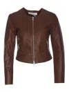 BULLY BROWN LEATHER JACKET FRONTAL ZIP CLOSURE