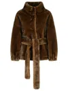 Bully Brown Polyester Faux Fur Coat In Brown