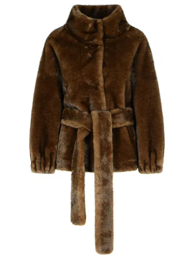 Bully Brown Polyester Faux Fur Coat