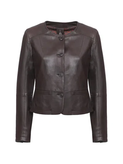 Bully Button-fastening Leather Jacket In 브라운