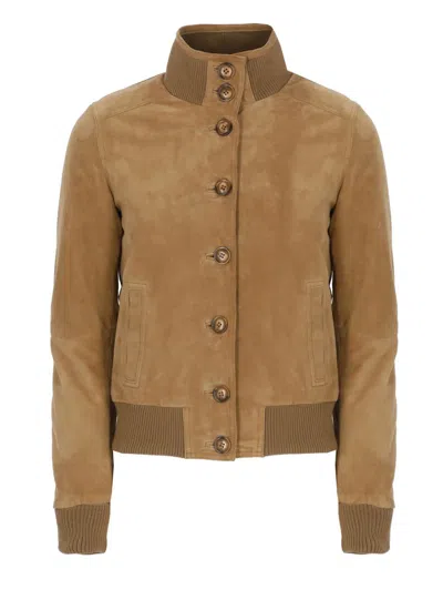 Bully Suede Leather Bomber Jacket In Brown