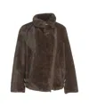 Bully Cropped Faux Fur Jacket With High Collar In Brown