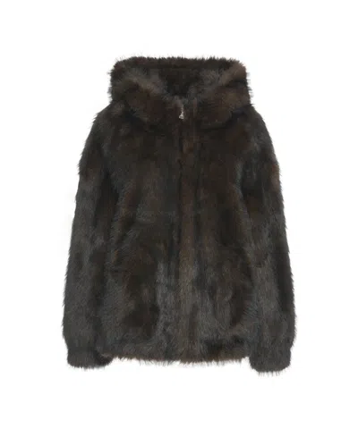 Bully Faux Fur Hooded Jacket In Black