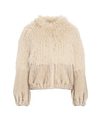 Bully Faux Fur Jacket With Textured Contrasts In Neutral