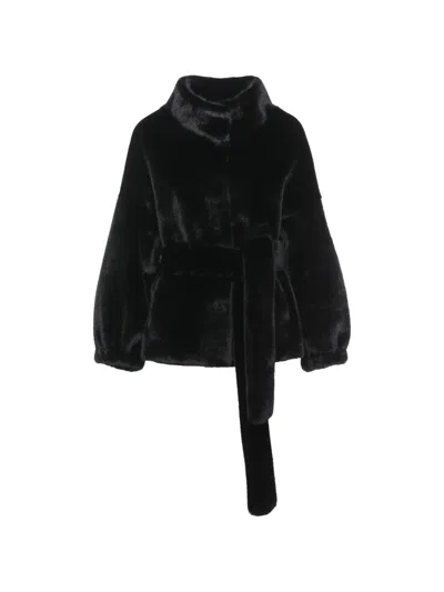 Bully Faux-fur Belted Jacket In Black