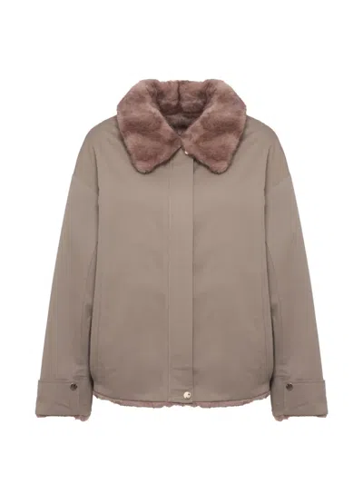 Bully Faux-fur Collar Zip-up Jacket In Neutral