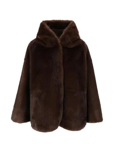 Bully Faux-fur Hooded Jacket In Brown