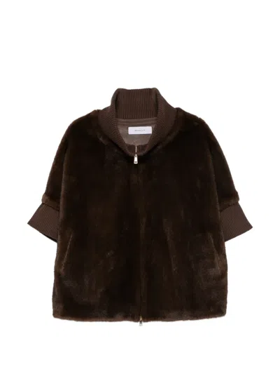 Bully Faux-fur Ribbed-trim Jacket In Brown