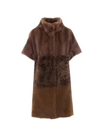 Bully Faux-fur Short-sleeve Coat In Brown