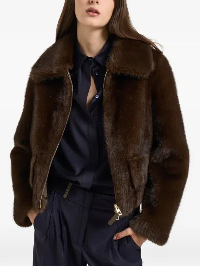 Bully Faux-fur Single-breasted Coat In Brown