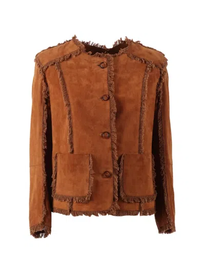 Bully Fringed Suede Jacket In Brown