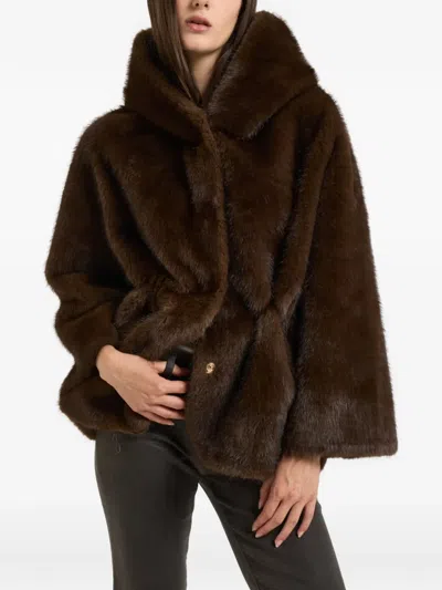 Bully Hooded Faux-fur Jacket In Brown