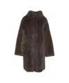 Bully Medium-length Faux Fur Coat With High Collar In Brown