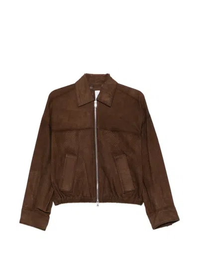 Bully Perforated Zip Leather Jacket In Brown