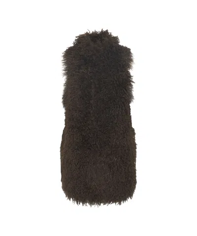 Bully Plush Oversized Faux Fur Gilet With High Collar In Black