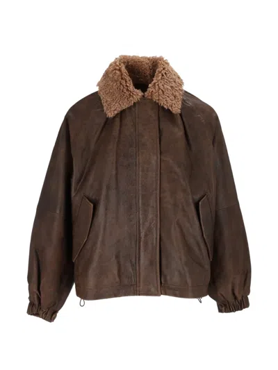 Bully Shearling-collar Leather Jacket In Brown