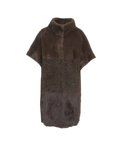 Bully Short Faux Fur Coat With High Collar In Multi