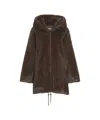 Bully Short Faux Fur Coat With Integrated Hood In Brown