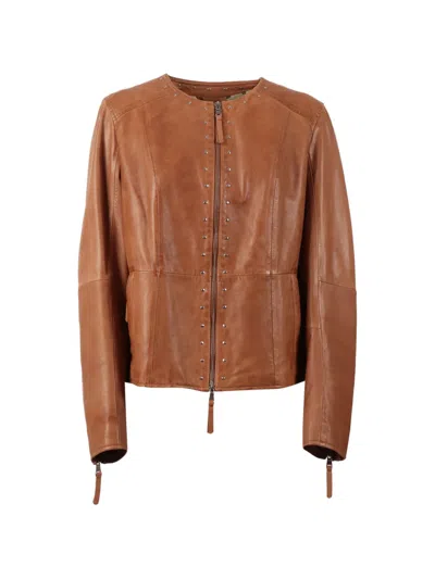 Bully Stud-embellished Leather Jacket In Brown
