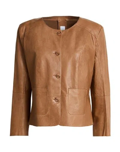 Bully Woman Blazer Camel Size 6 Soft Leather In Brown