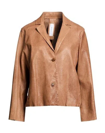 Bully Woman Blazer Light Brown Size 6 Leather In Sand